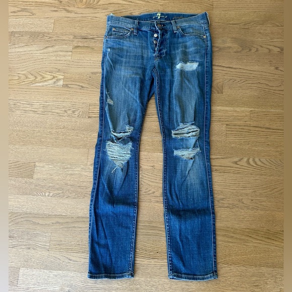 7 For All Mankind Josefina Distressed Skinny Boyfriend Jeans - Picture 2 of 9